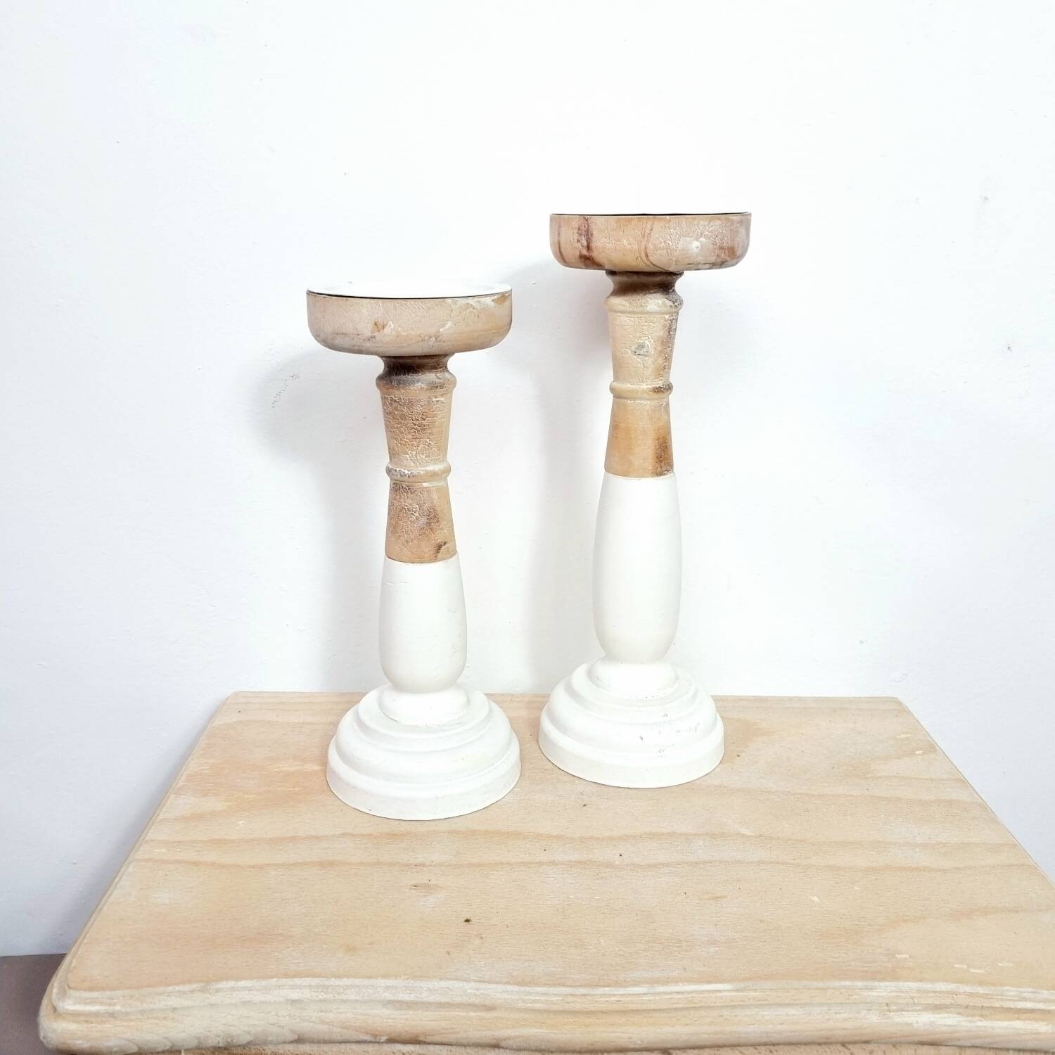 Painted wooden candlesticks
