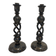Pair of ancient Kashmiri candlesticks in midnight blue and gold – lamp bases