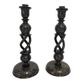 Paire de chandeliers kashmiri anciens bleu nuit & or – pieds de lampe