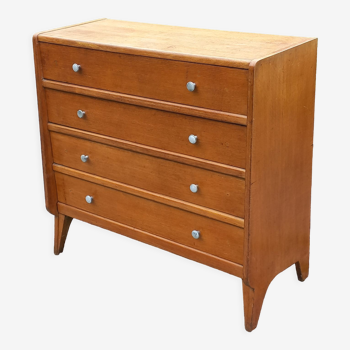 Vintage chest of drawers in golden blond oak from the 50s compass 4 drawers