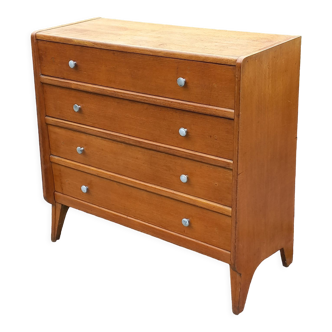 Vintage chest of drawers in golden blond oak from the 50s compass 4 drawers