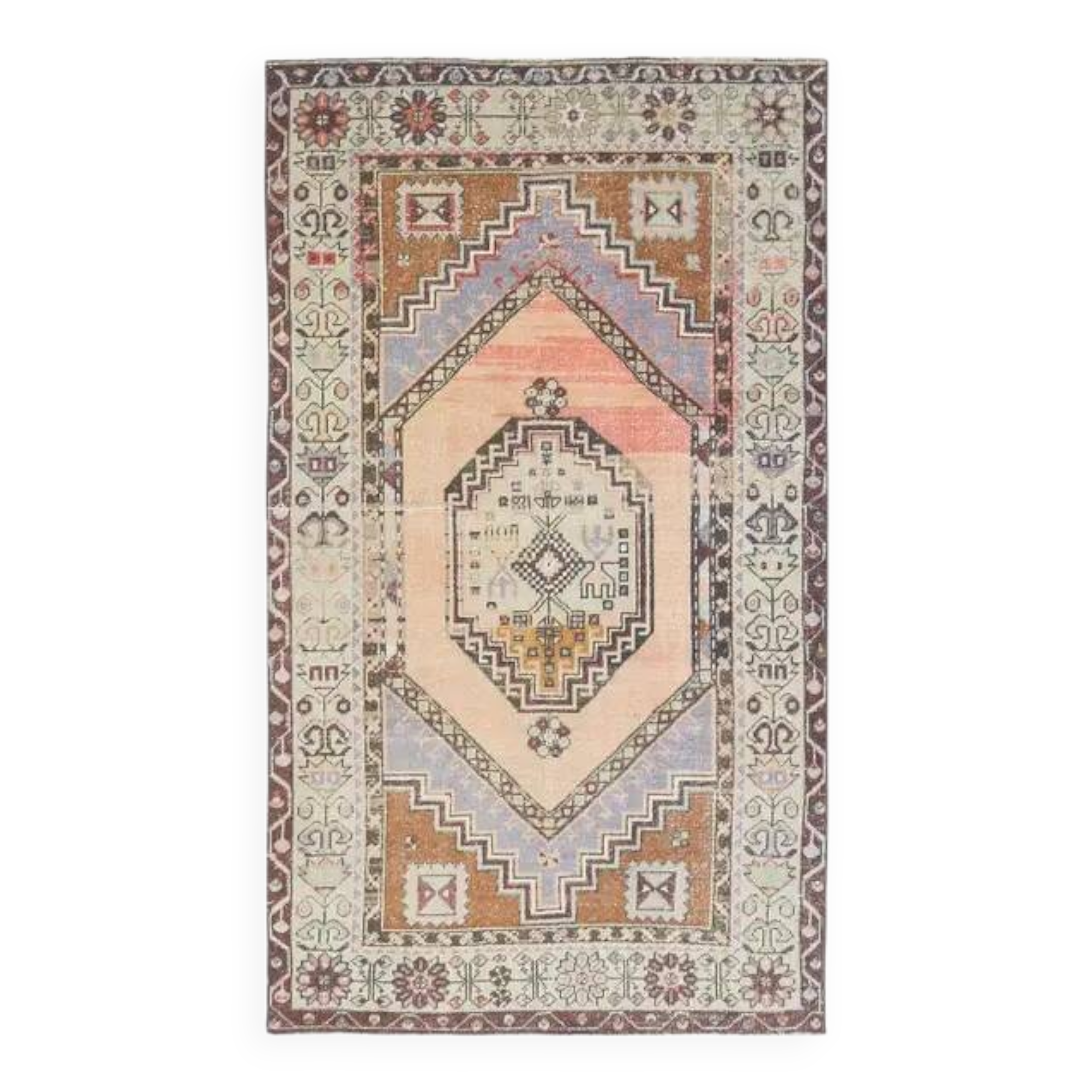 Vintage Turkish Oushak handmade wool cotton orange area rug 106x188