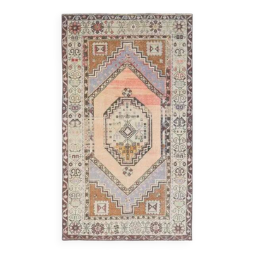 Tapis vintage turc Oushak fait à la main en laine et coton orange 106x188
