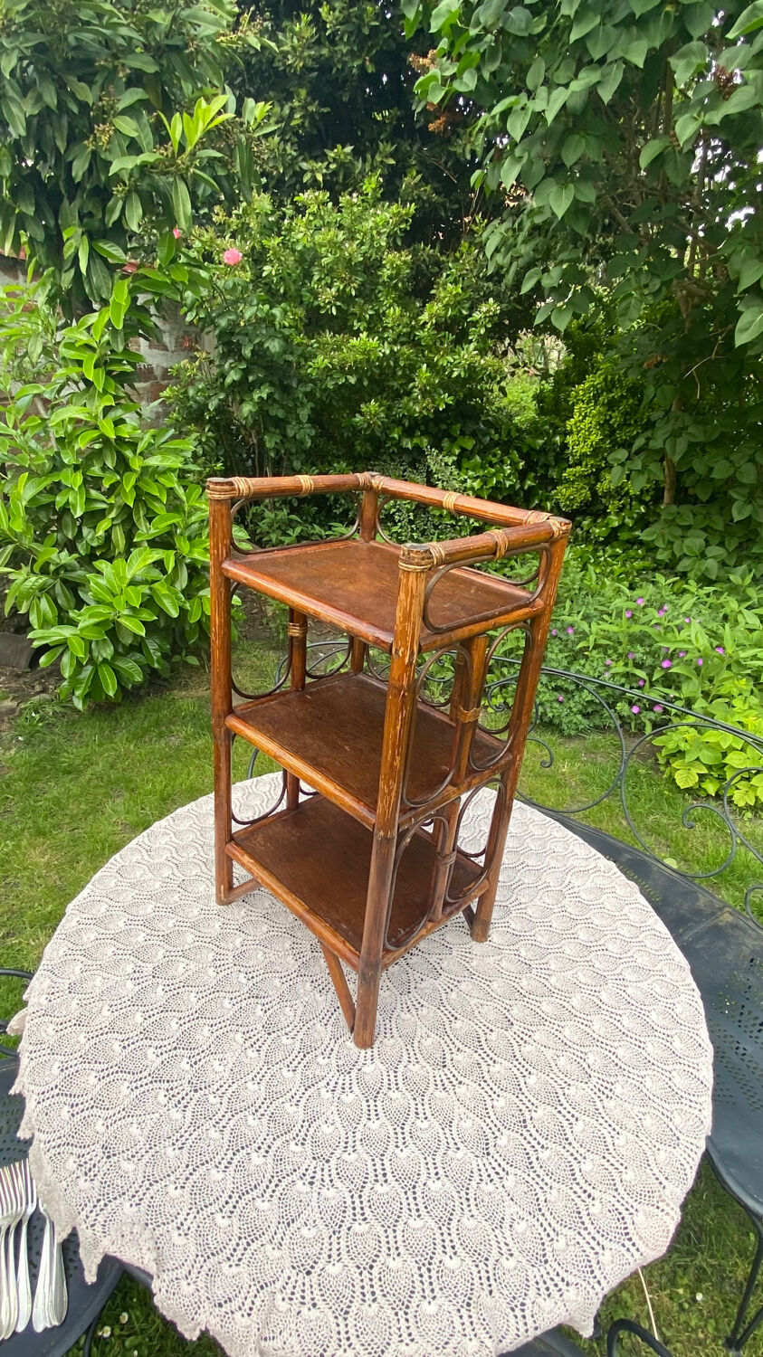 Bedside table, end table, vintage rattan shelf