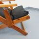 Vintage adjustable folding chaise longue armchair in pine and faux leather