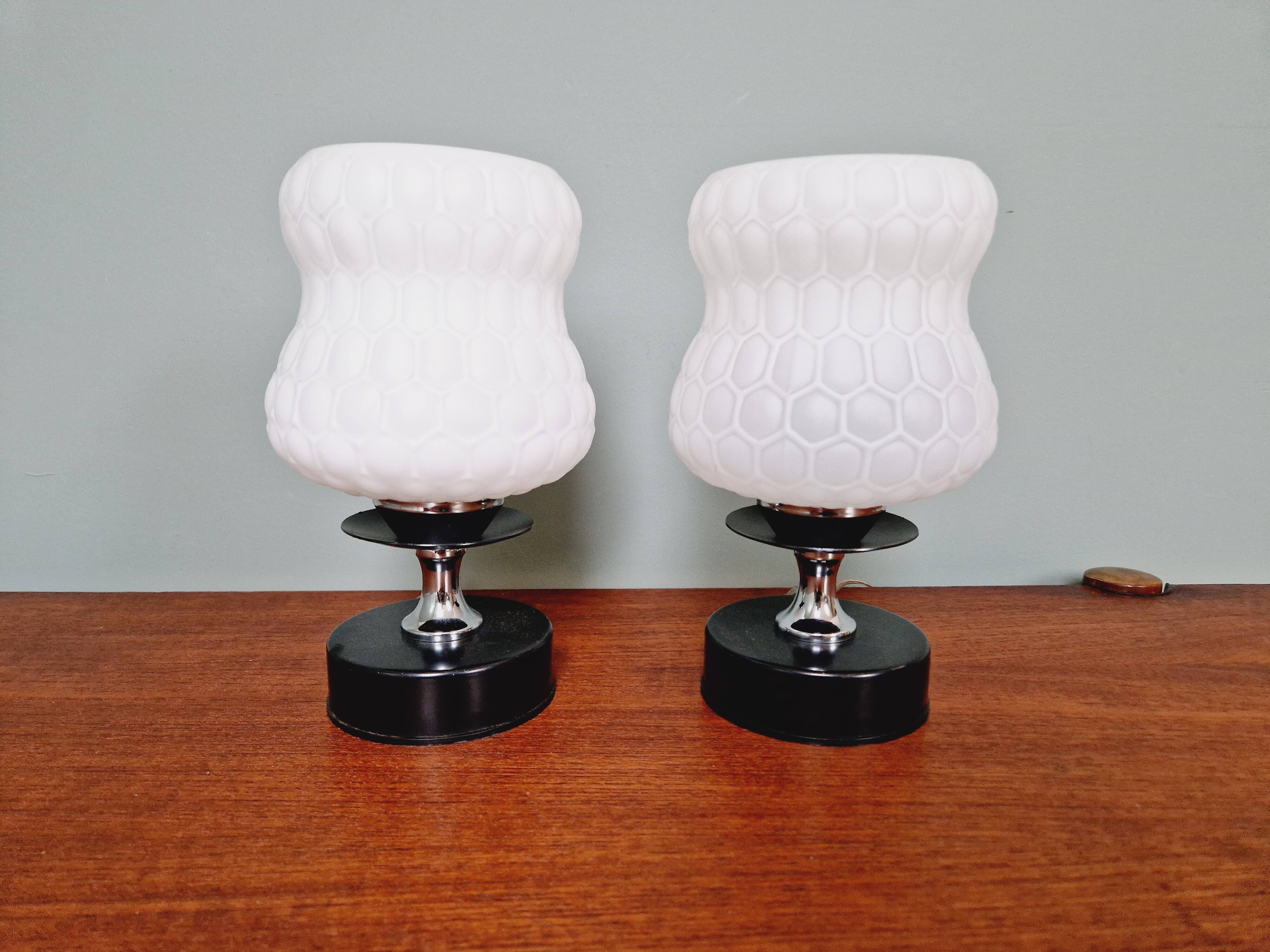 Pair of glass bedside lamps, 1970s
