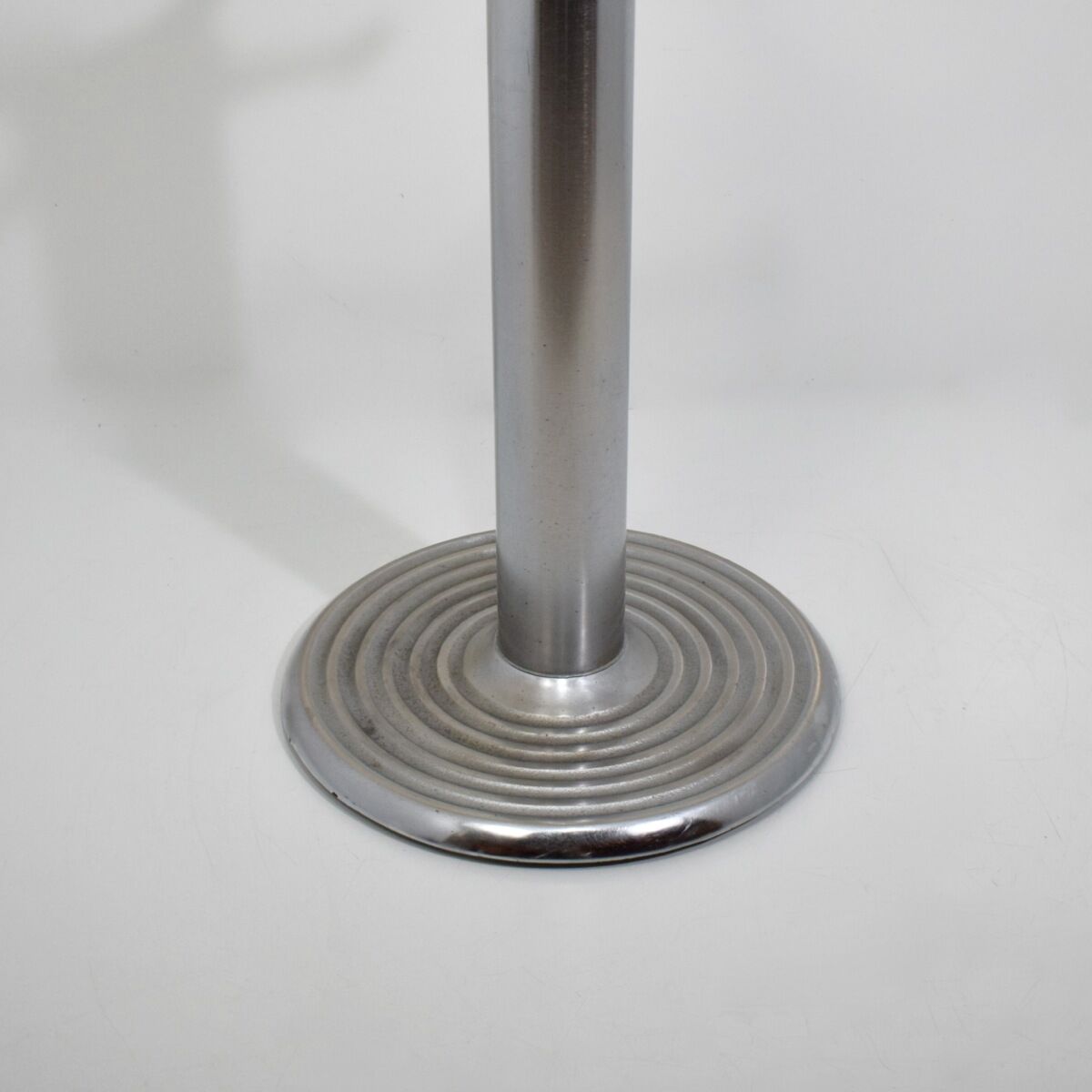 Square bistro dining table, wood, chrome and cast iron