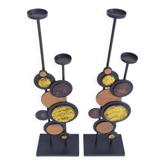 Large Mid-Century Italian Wrought Iron Candelabra, Psychedelic Design, 1970s