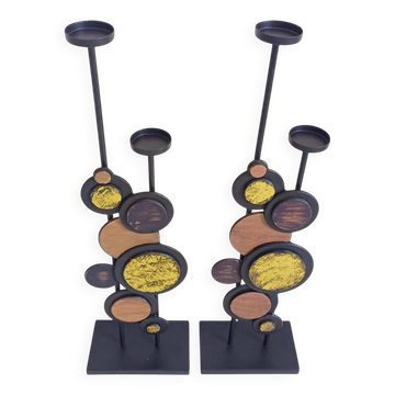 Large Mid-Century Italian Wrought Iron Candelabra, Psychedelic Design, 1970s
