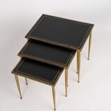 Neo-classical nesting tables in brass and leather - Belgium 1960's