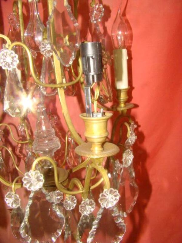 Lustre bronze et cristal à 4 bras de lumière époque début 20ème
