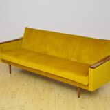 Yellow velvet sofa with fold-out function, 1960s