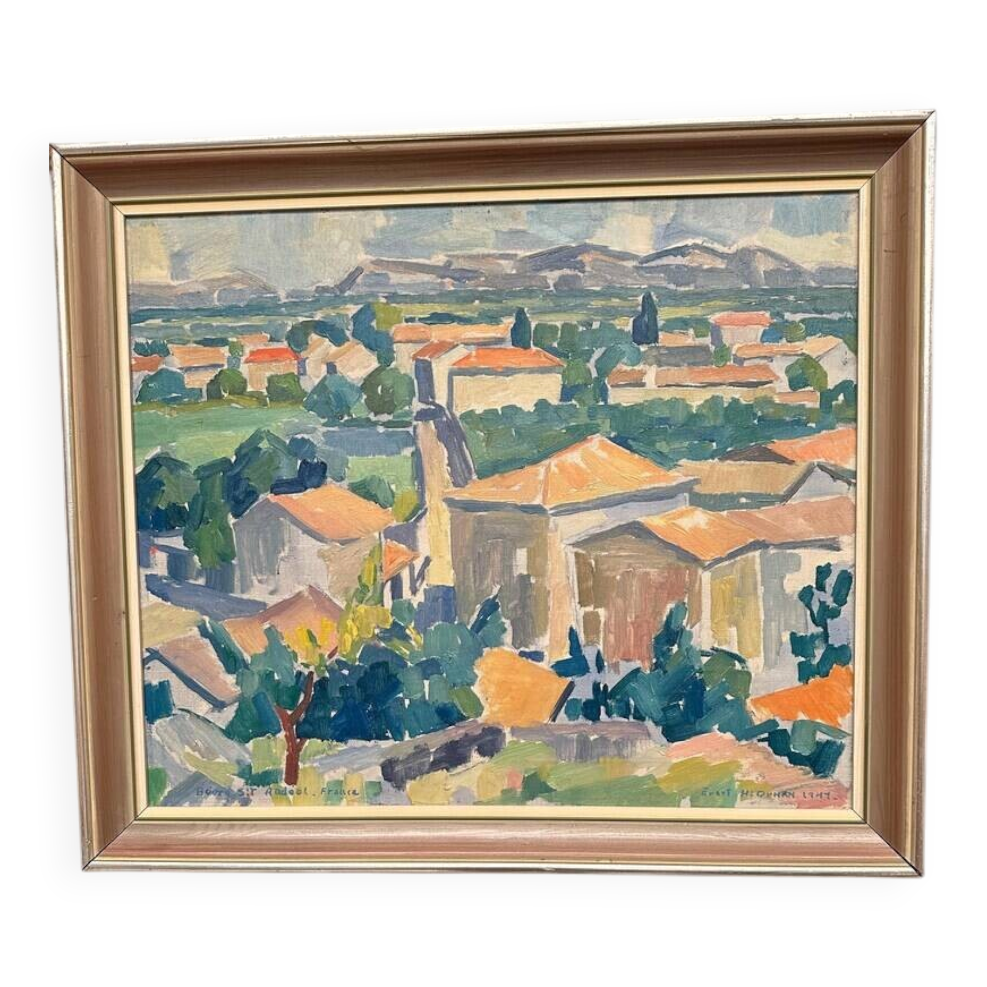 Original Swedish Oil on Canvas – “Bourg St Andeol, France” by Evert H. Duhan – Dated 1947 – Vintage & Framed