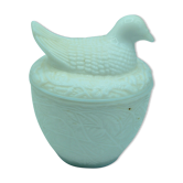 Butter pot in zoomorphic opaline hen or pigeon deco vintage table art
