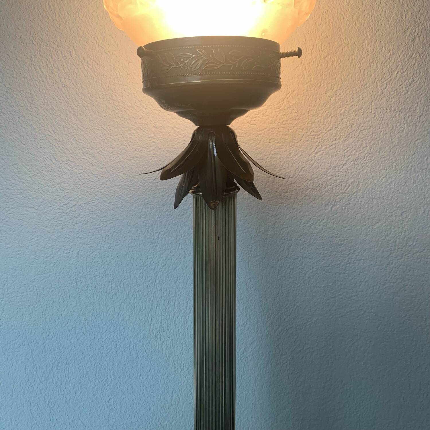 Large Art Deco column lamp metal Onyx frost glass