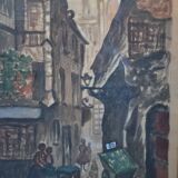 Peinture ancienne gouache rue brise miche le marais paris