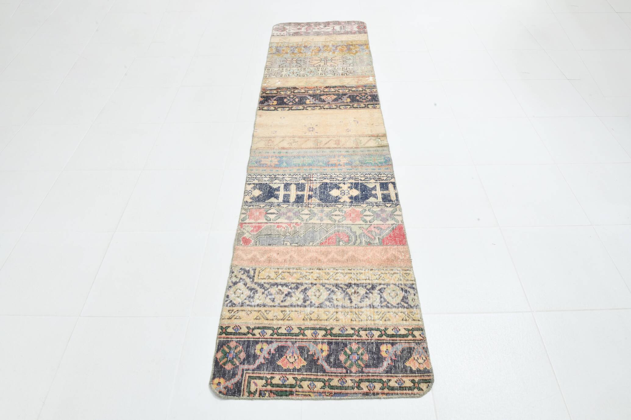 2x9 Multicolor Rustic Boho Vintage Runner Rug, 70x282 Cm