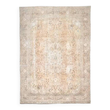 1970s Vintage Persian Handmade Wool Cotton Light Brown Area Rug 284x392