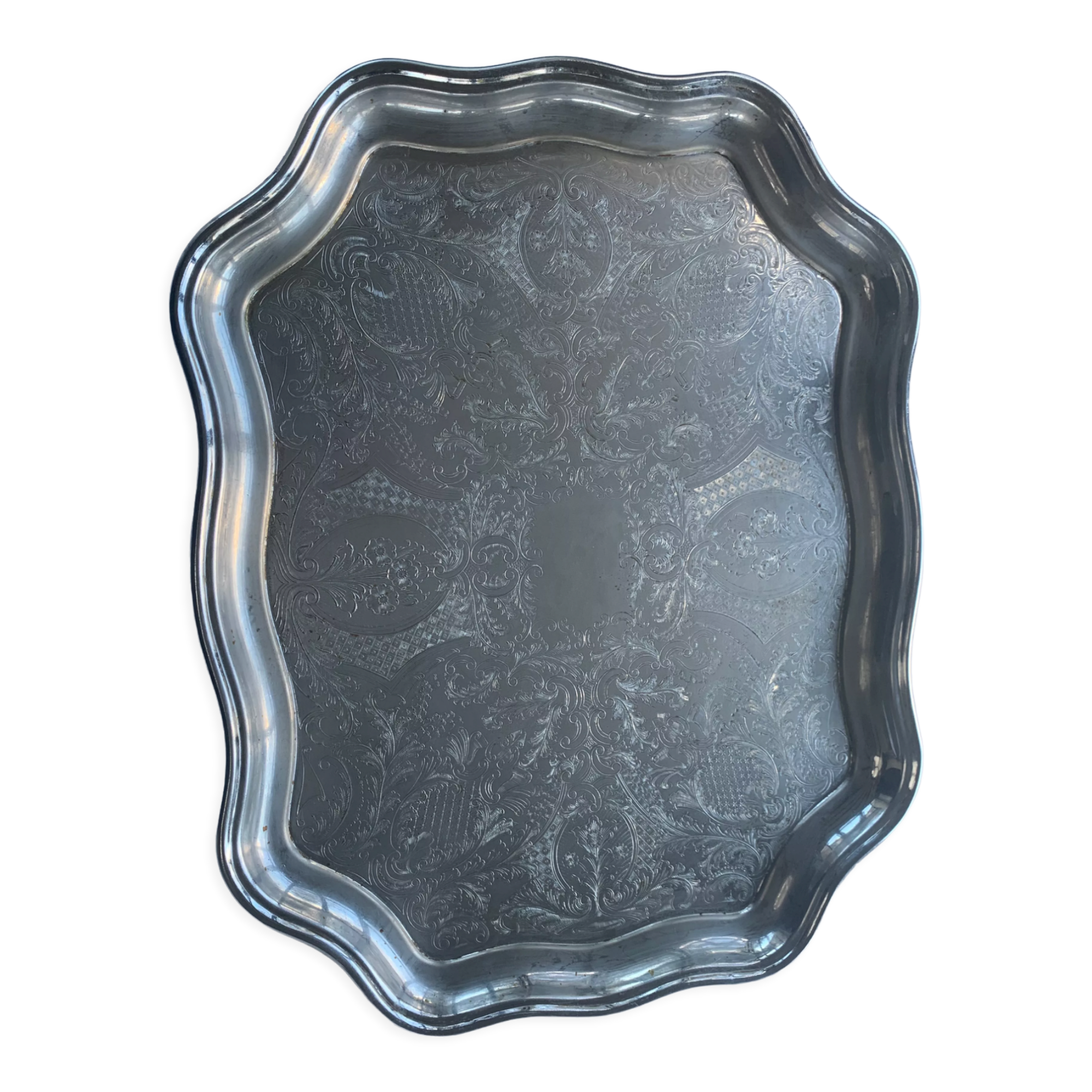 Large chiseled metal top vintage floral pattern