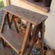 Antique wooden carpenter's stepladder, traces of paint, treated, 110 cm
