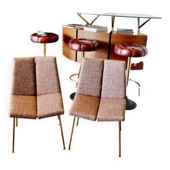 PAIRE DE CHAISES VINTAGE À 4FACES PAR PIERRE GUARICHE 1950