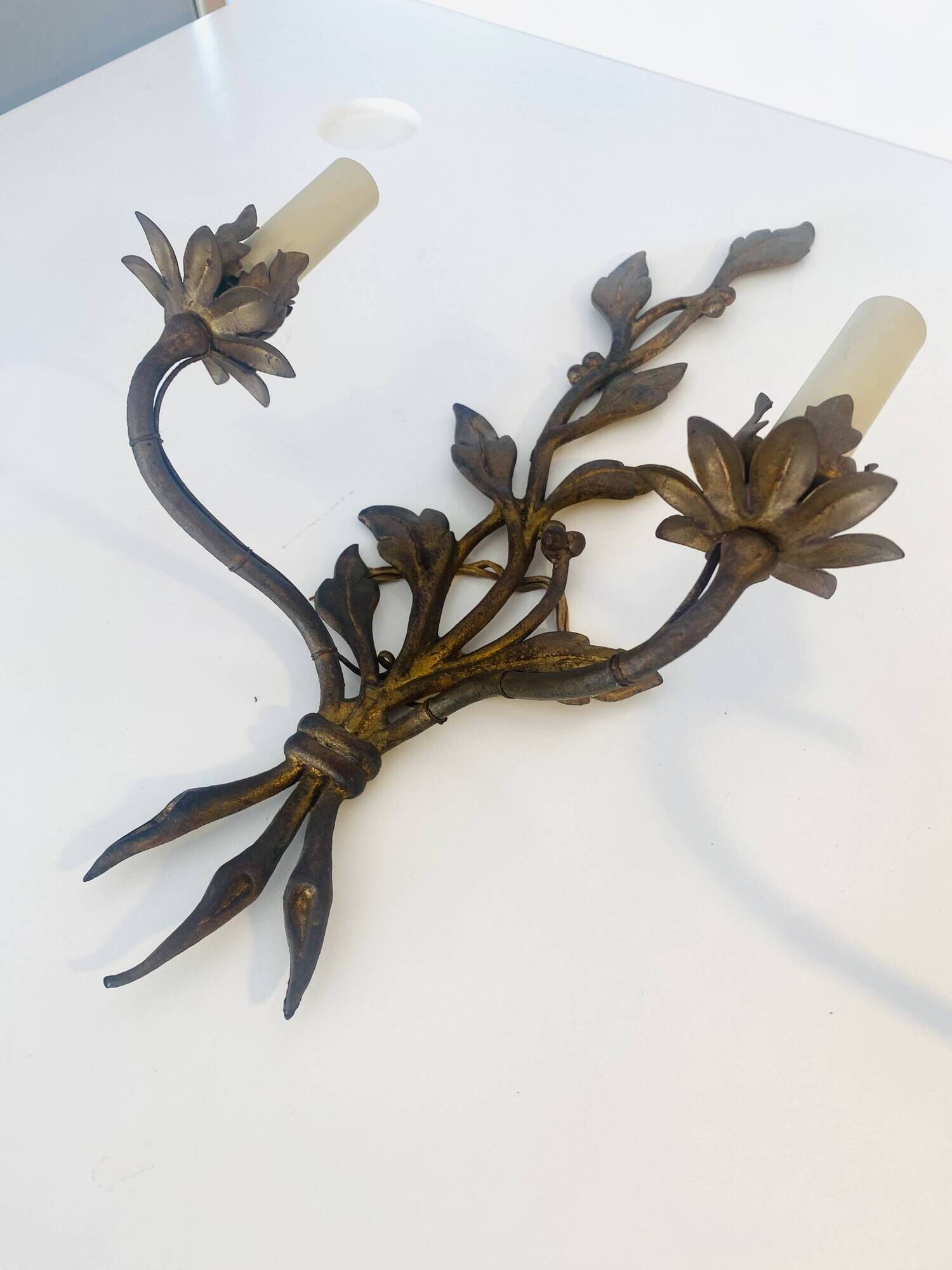 Pair of large wall sconces attributed to Maison Baguès, Paris, circa 1966.