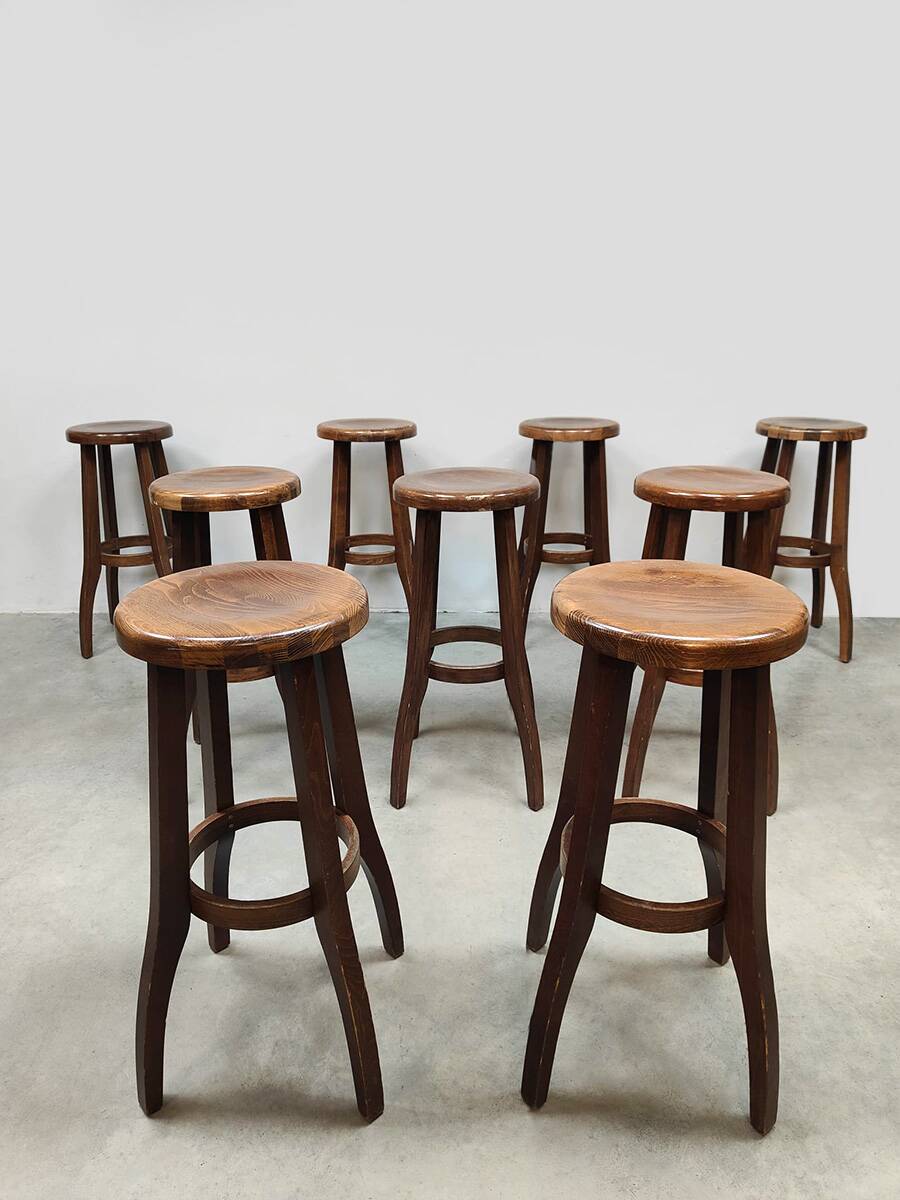 Brutalist design wooden vintage barstools 19 x