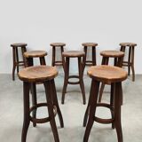 Brutalist design wooden vintage barstools 19 x
