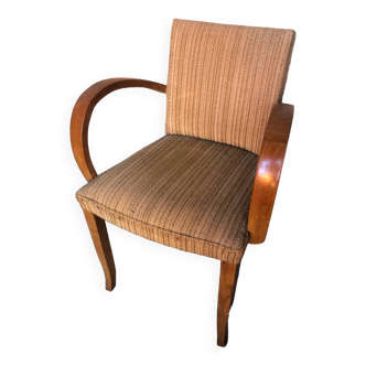Old bridge armchair bent wood + beige fabric 1960s vintage #a570