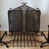 Cast iron and wrought iron fireplace screen set