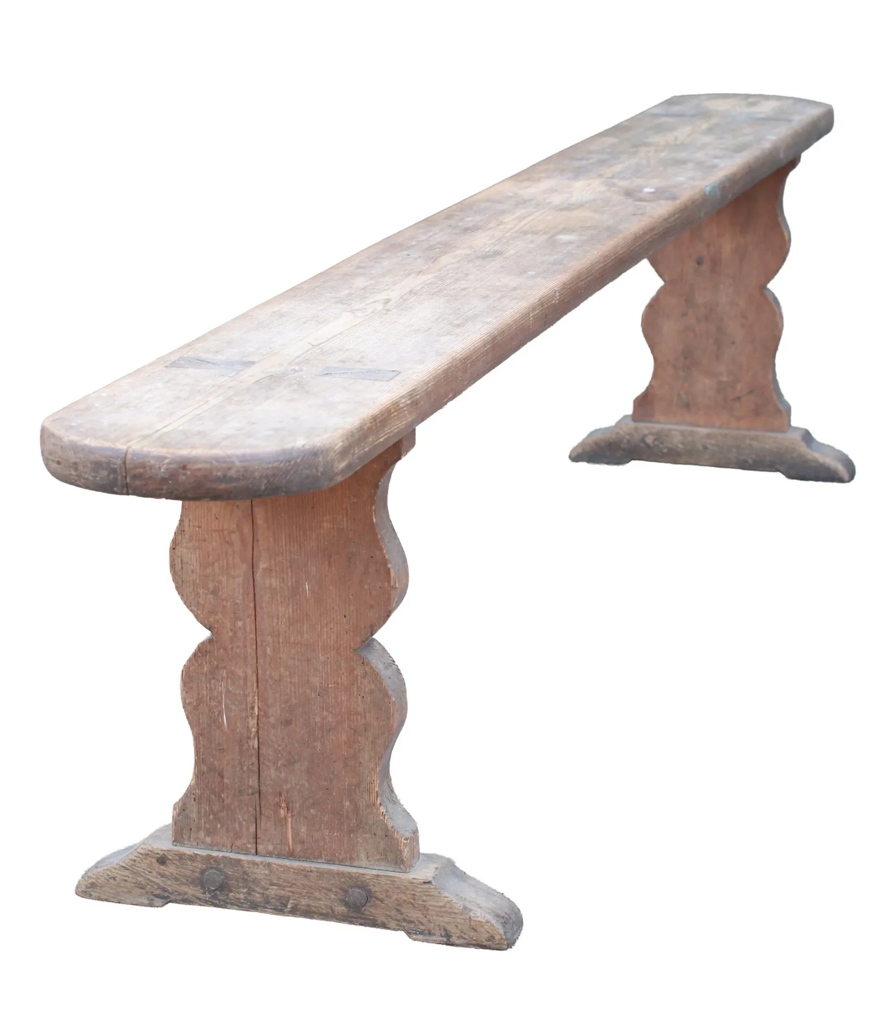Long French wabi-sabi bench in weathered pine – circa 1900