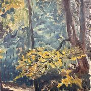 Tableau, huile sur toile « Chemin dans la forêt »