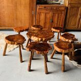 Set of 7 stools + 1 coffee table - brutalist movement