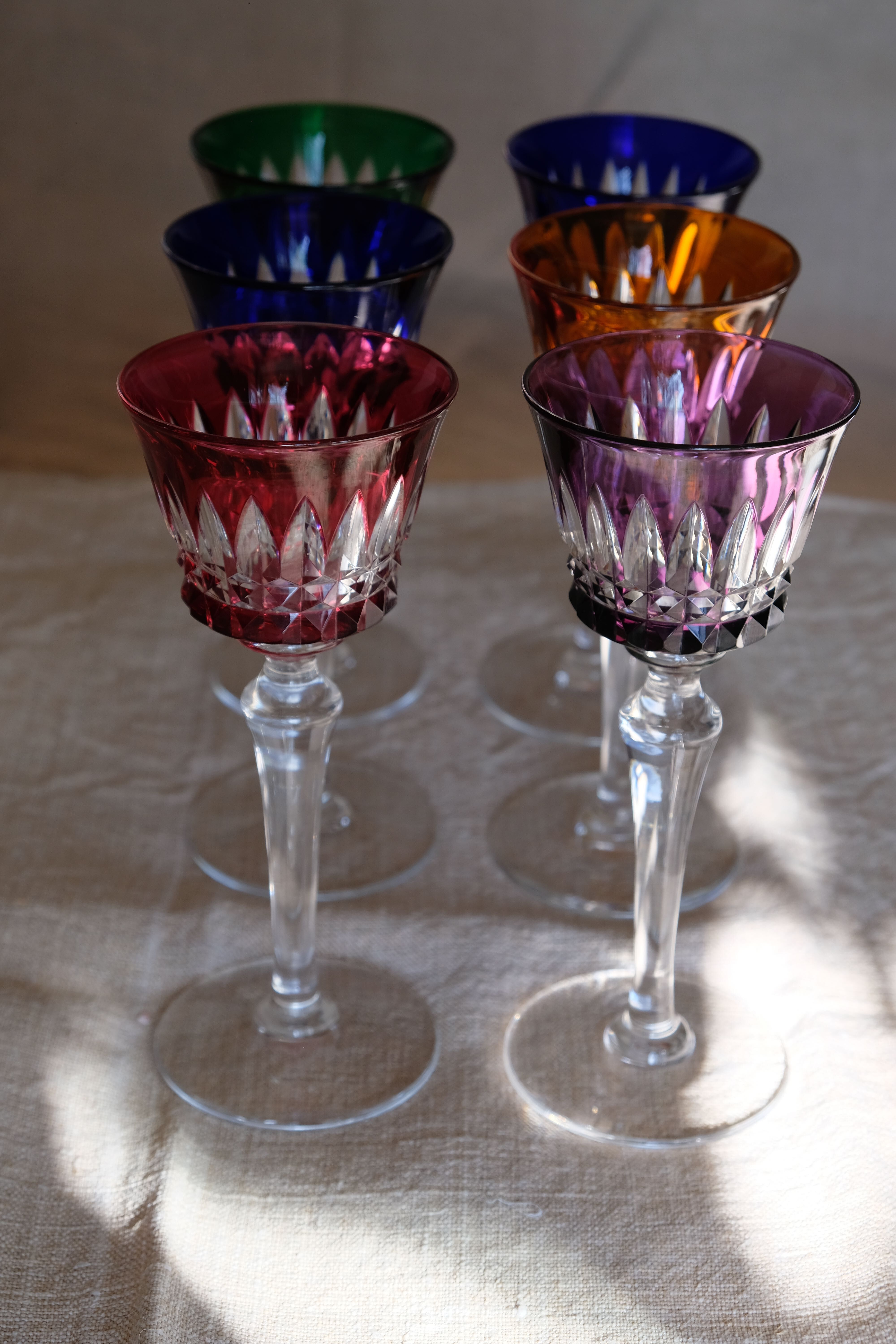 6 Baccarat glasses Piccadilly Model in colored crystal