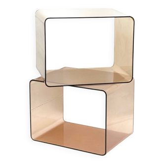 Pair of Vintage 70s Smoked Plexiglass Stands