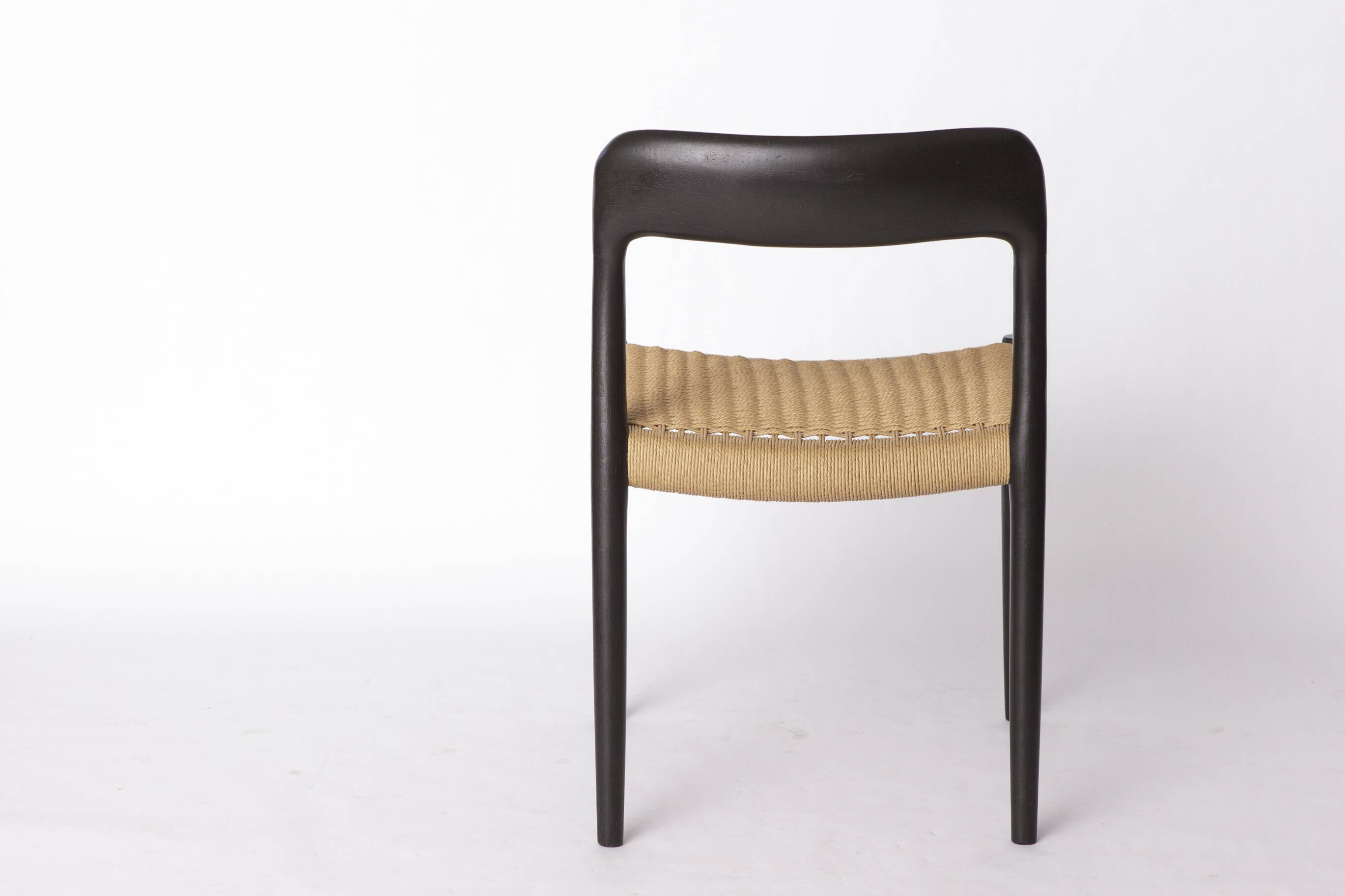 Niels Møller Model 75 Chair in Black Oak with Danish Cord, 1960s Vintage
