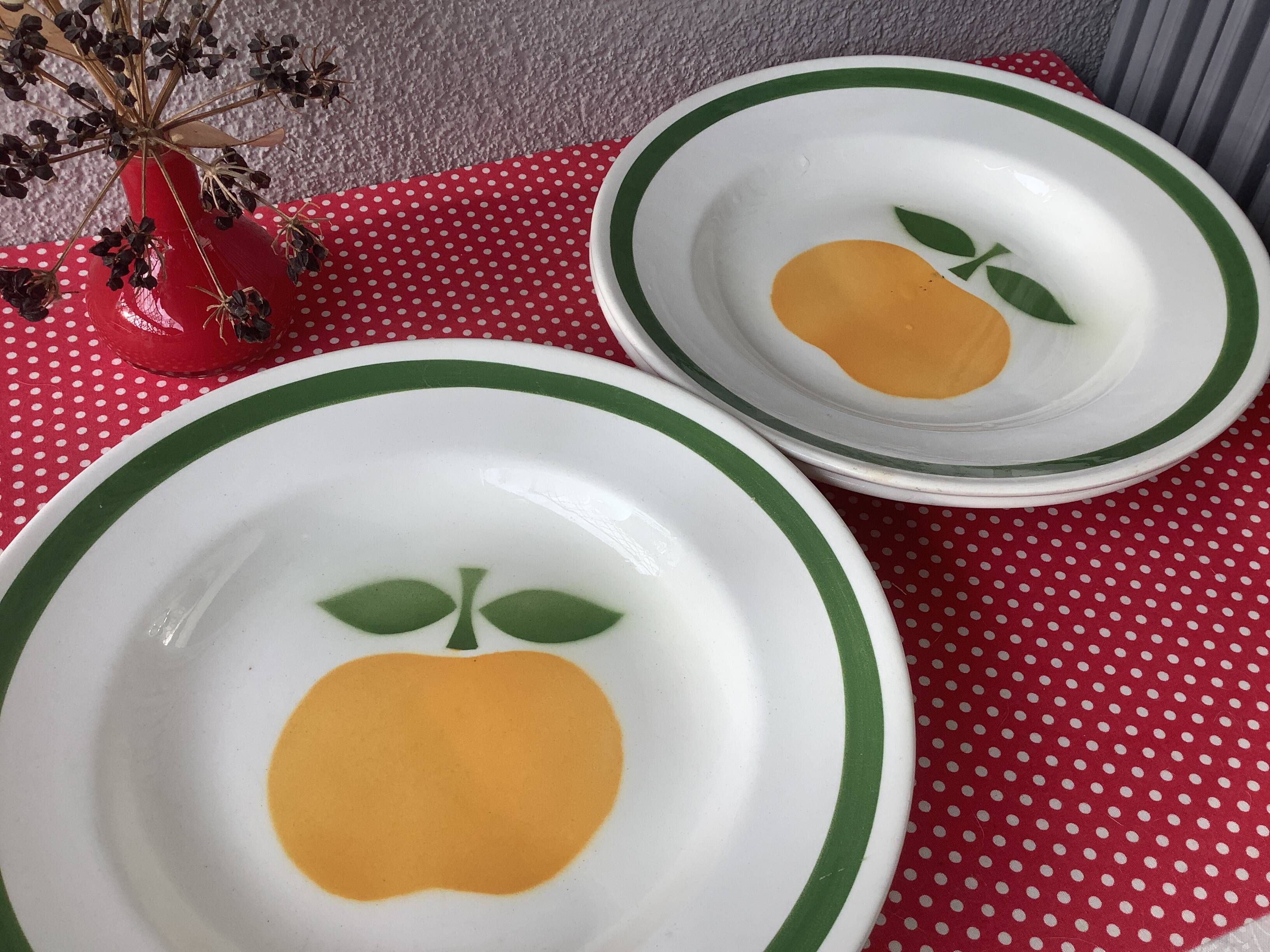 Vintage Moulin des loups Orchies apple plates - grand feu decor - 4 pieces