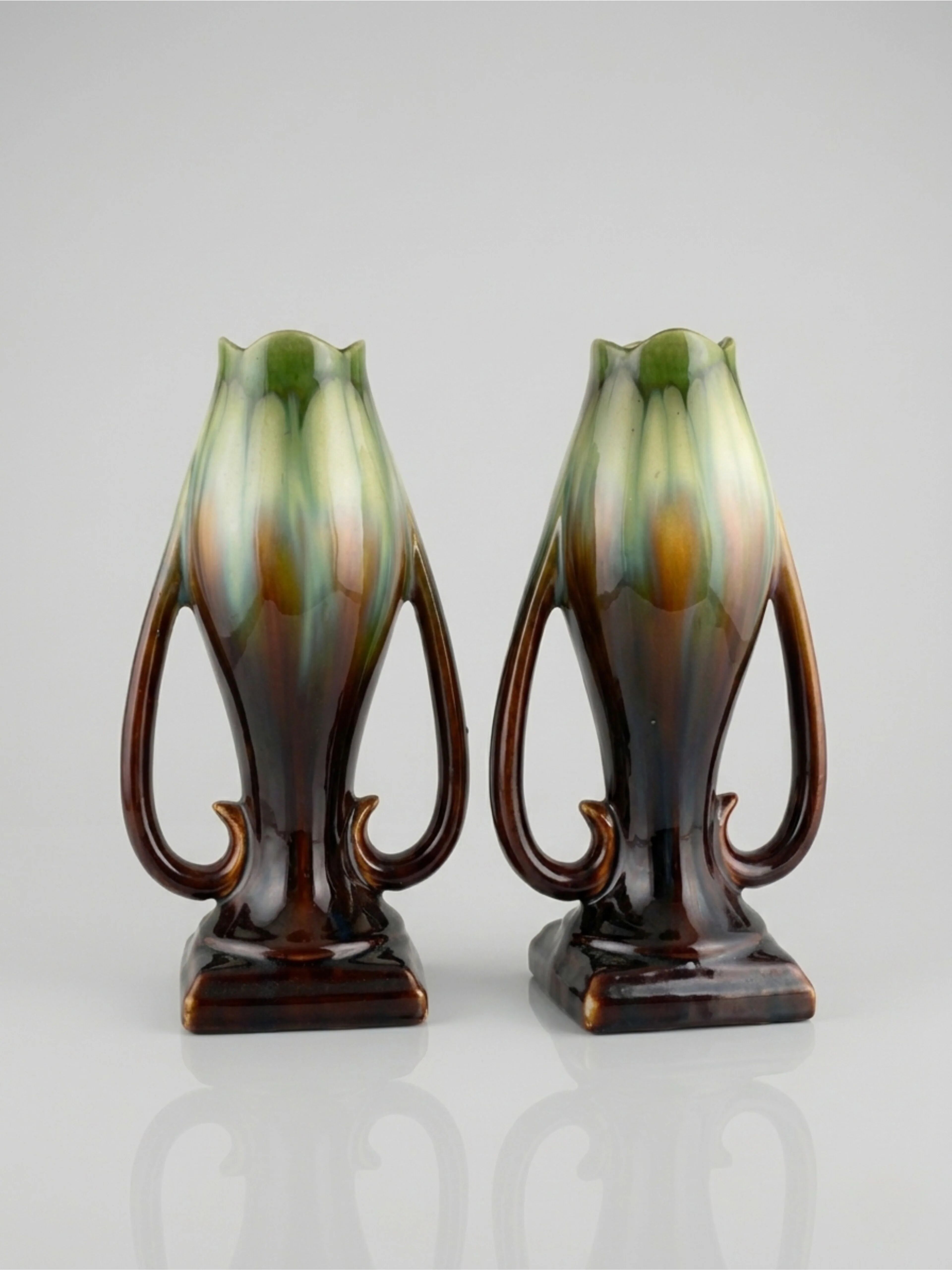 Pair of Art Deco vases – Thulin pottery – flamed glaze - 29cm