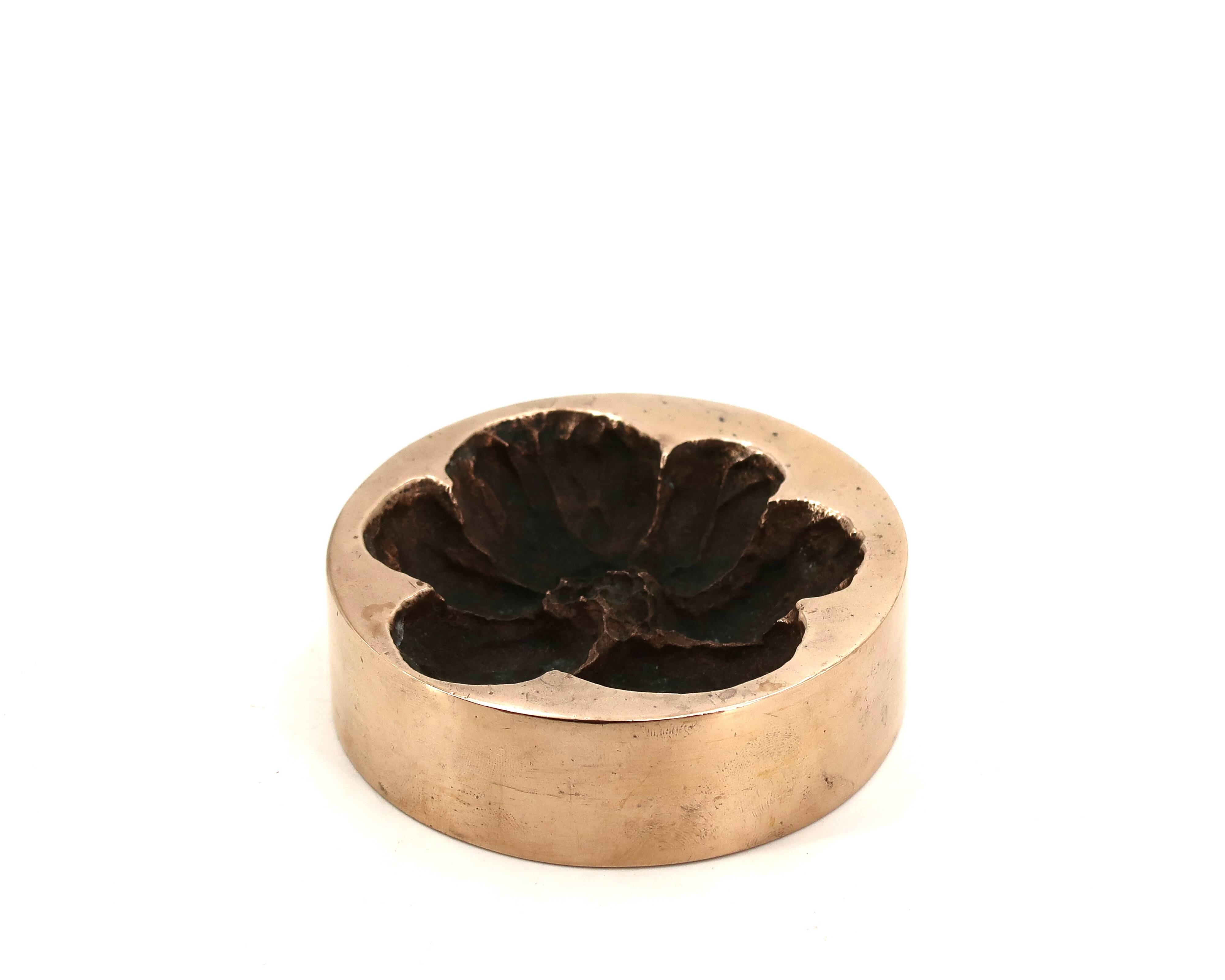 Bronze ashtray by Monique Gerber, flower imprint, 1970s