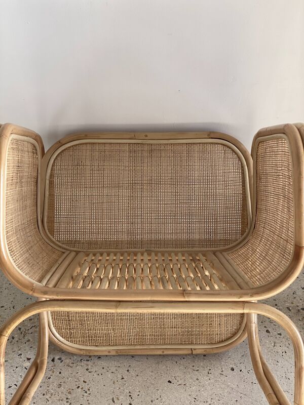 Fauteuil Amsterdam en rotin accoudoir en U, cannage quadrillé