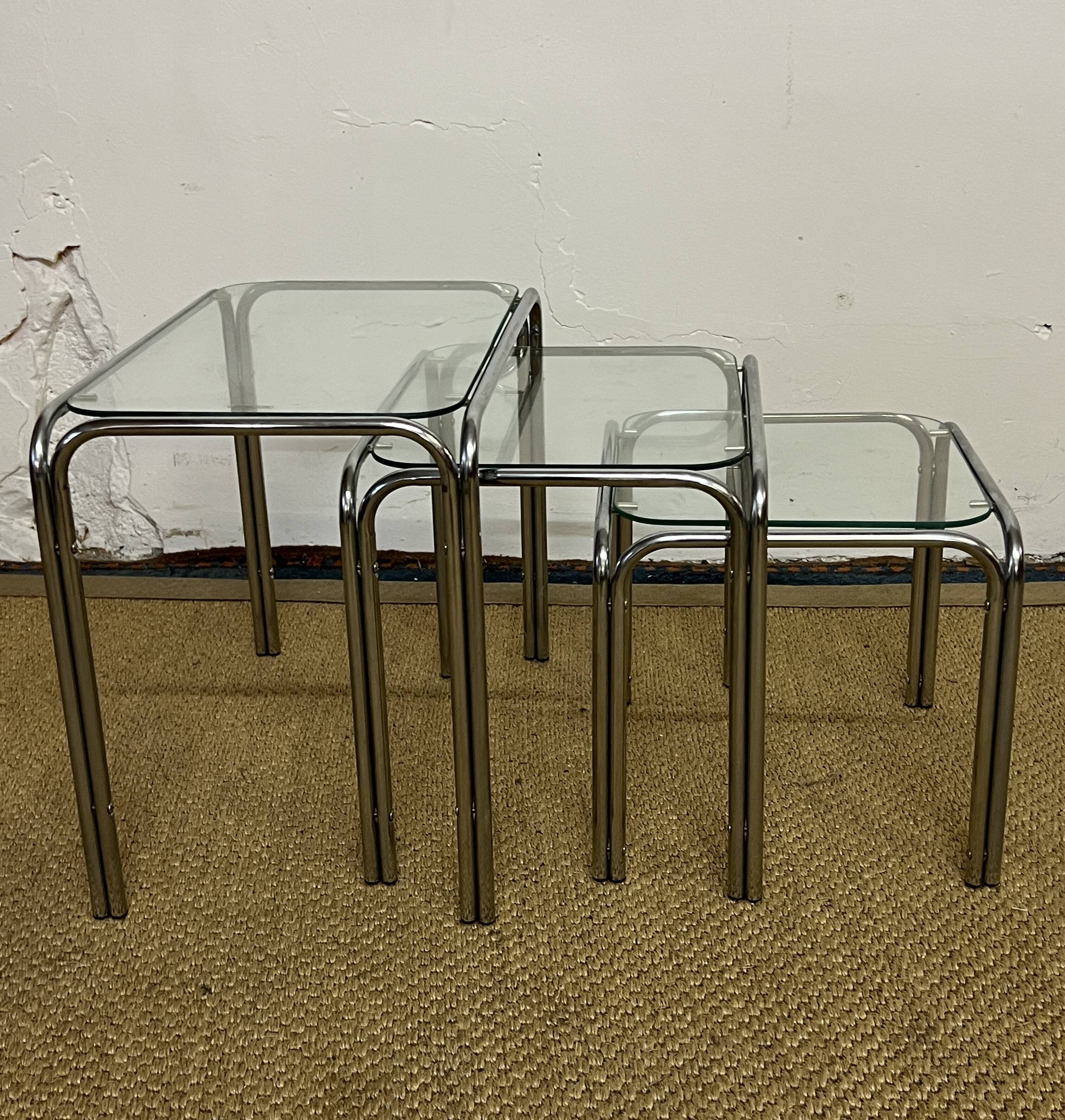 Vintage glass and chrome metal nesting tables