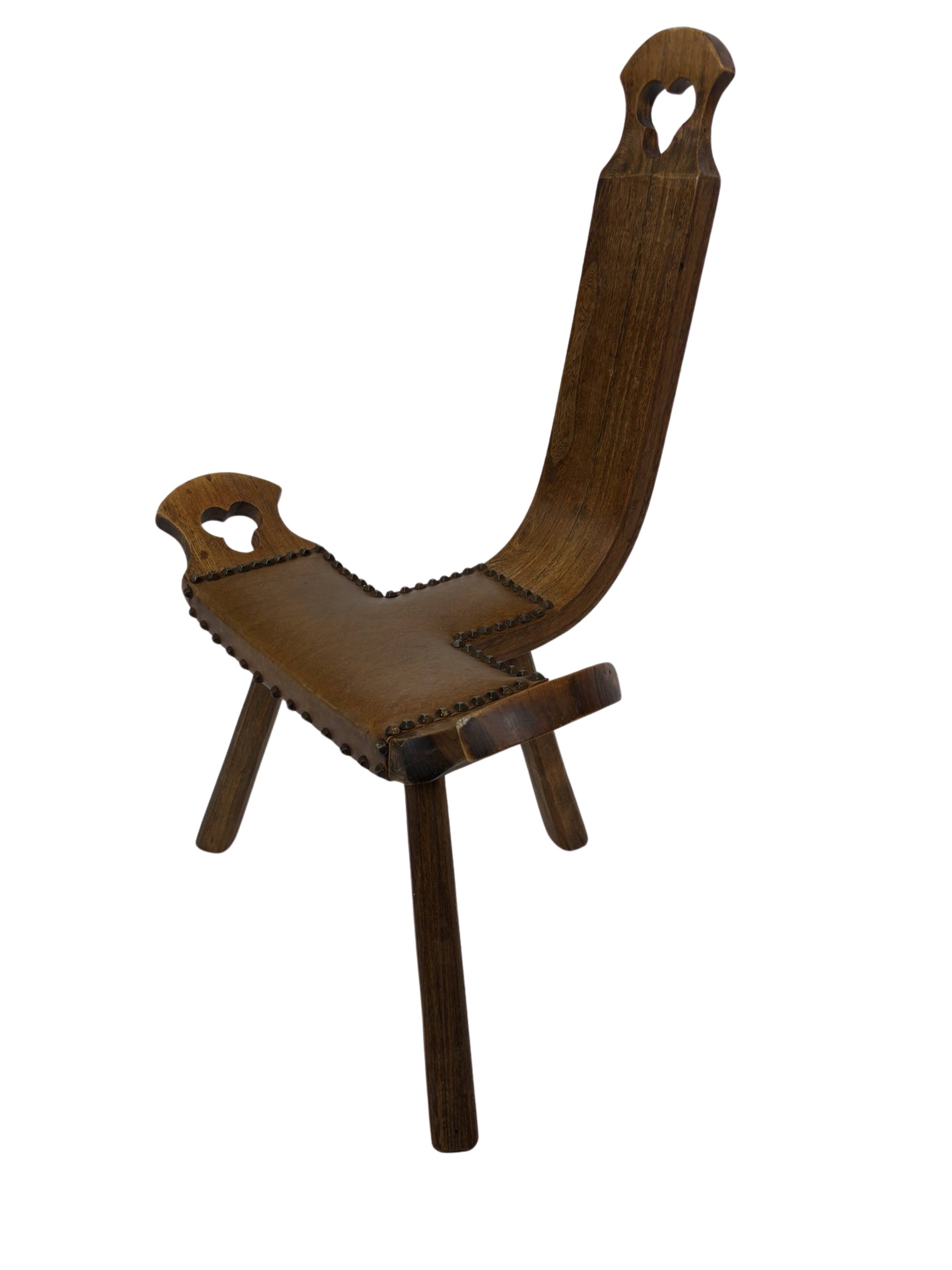 Vintage Spanish chair stool brutalist design wood