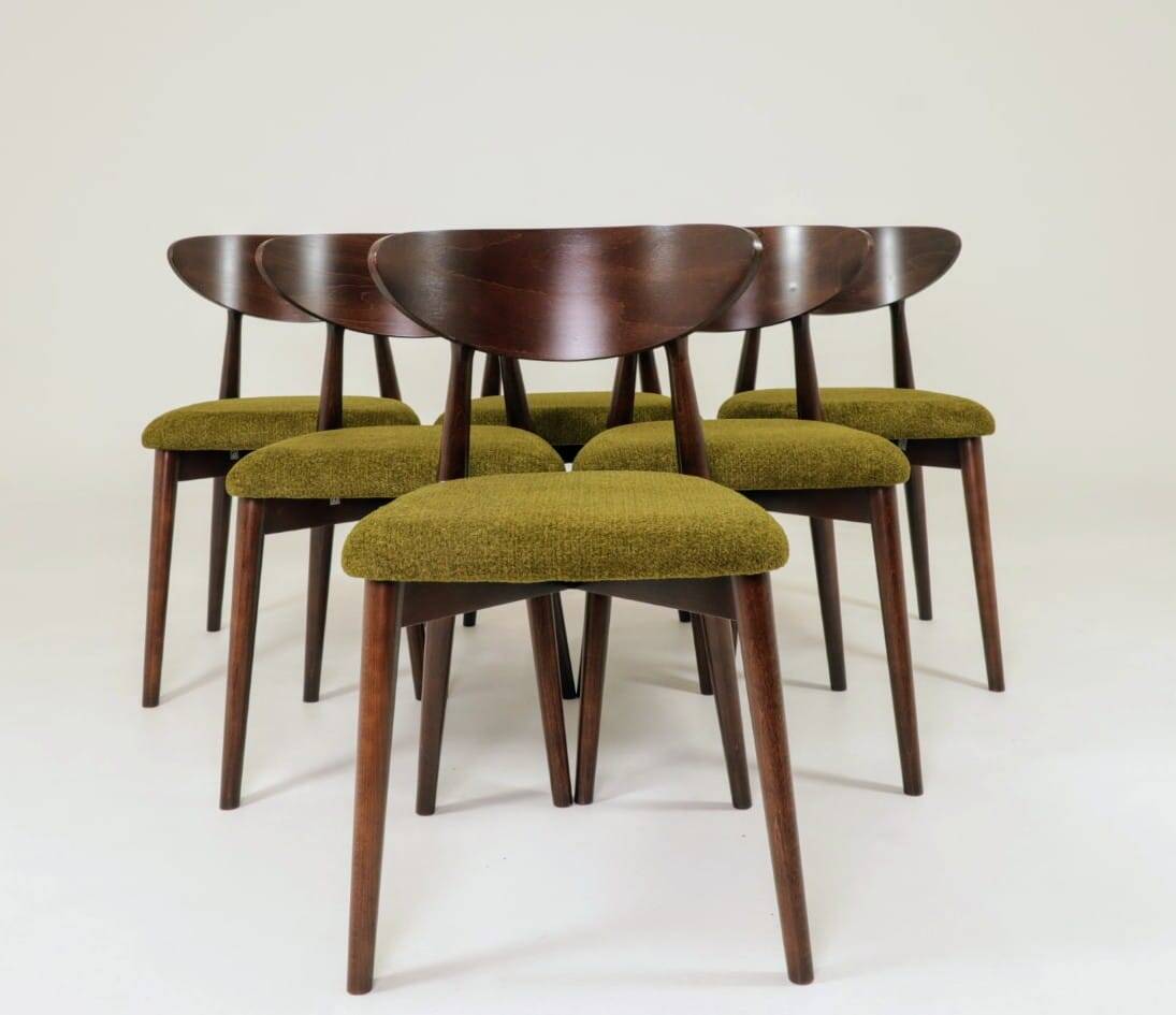 Ensemble de 6 chaises de salle à manger, revêtement vert herbe noyer foncé