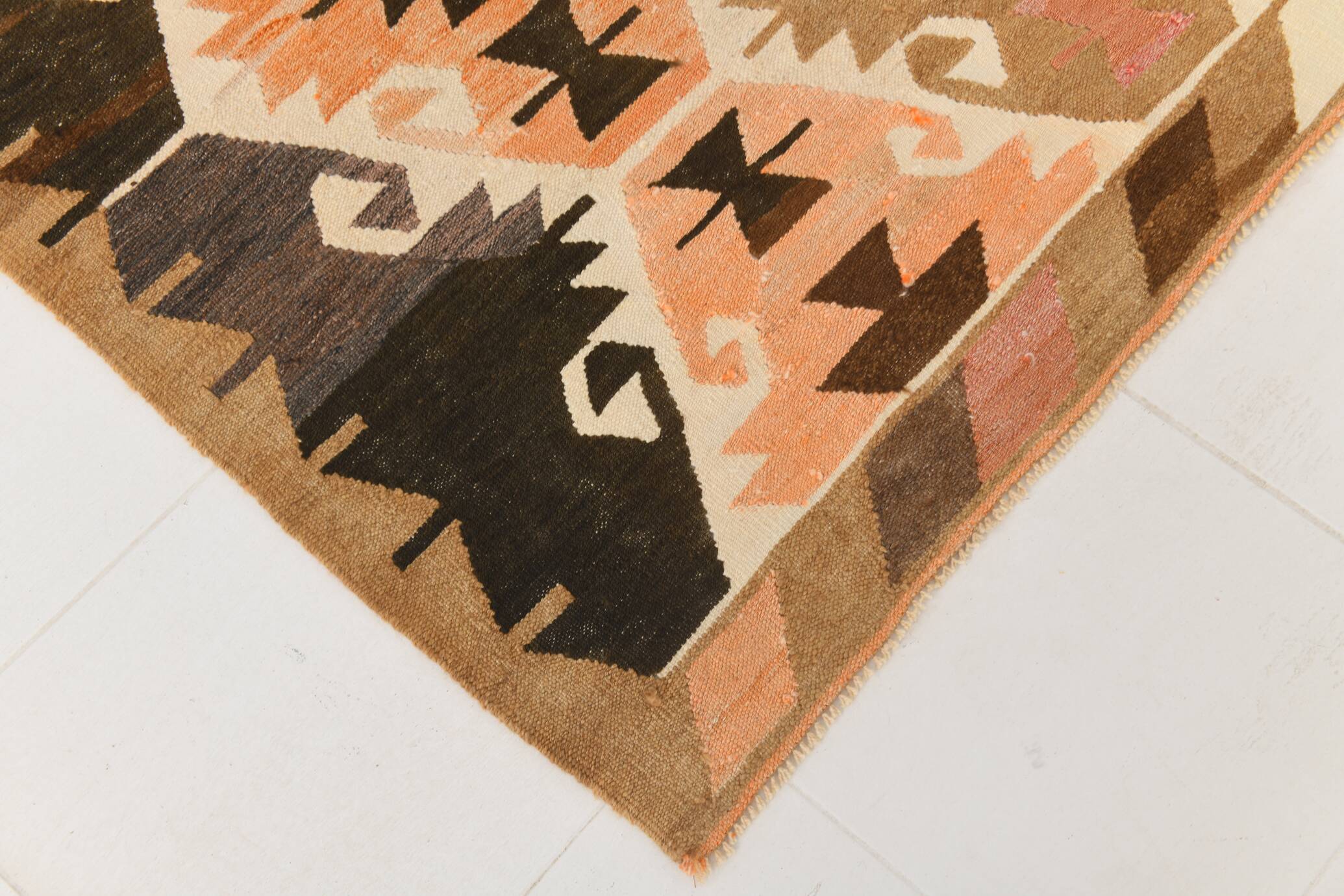 Grand tapis kilim turc vintage, décor bohème multicolore, 289x381 cm