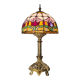 restored antique Art Nouveau bronze lamp, stained glass lampshade in Tiffany style