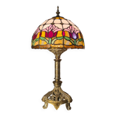 Lampe Art nouveau ancienne en bronze et abat-jour en vitrail style Tiffany, restaurée