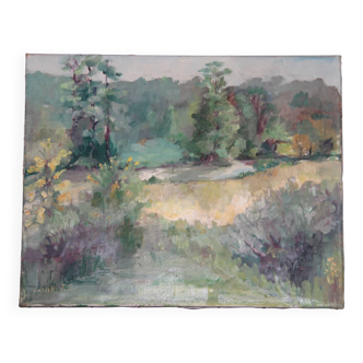 Oil on canvas, rural landscape, signed