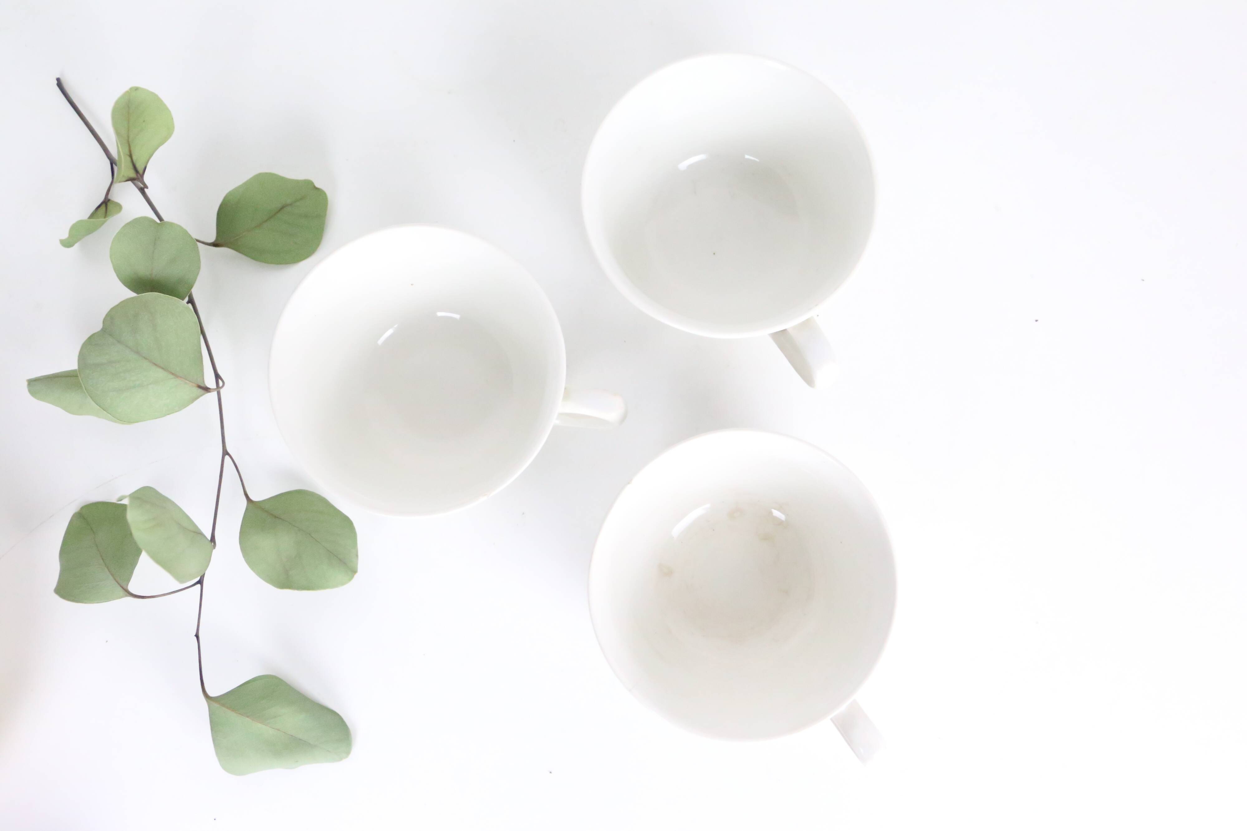 Set of 3 chocolate cups, beige and blue, Boch La Louvière, vintage