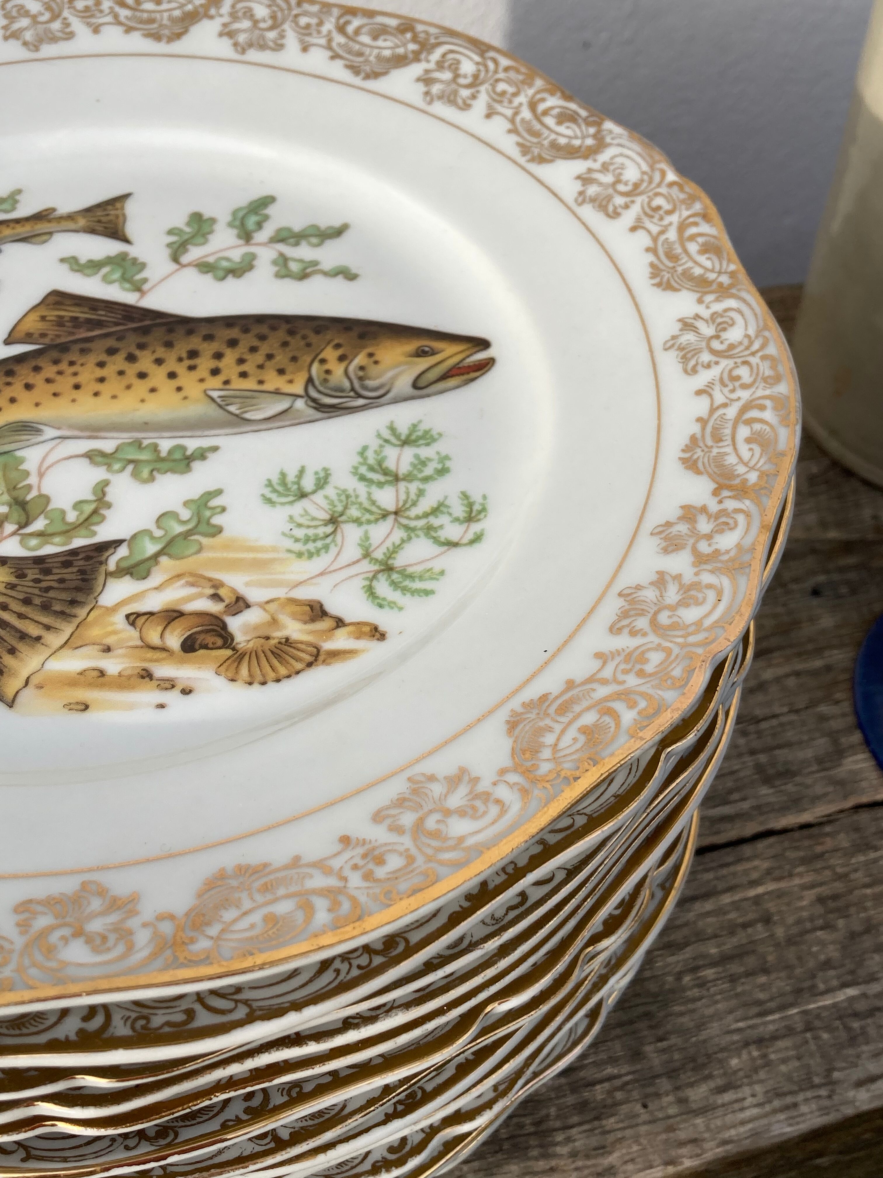 11 vintage Limoges porcelain fish plates
