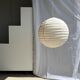 Hanging lamp in rattan and round japanese natural linen d:50